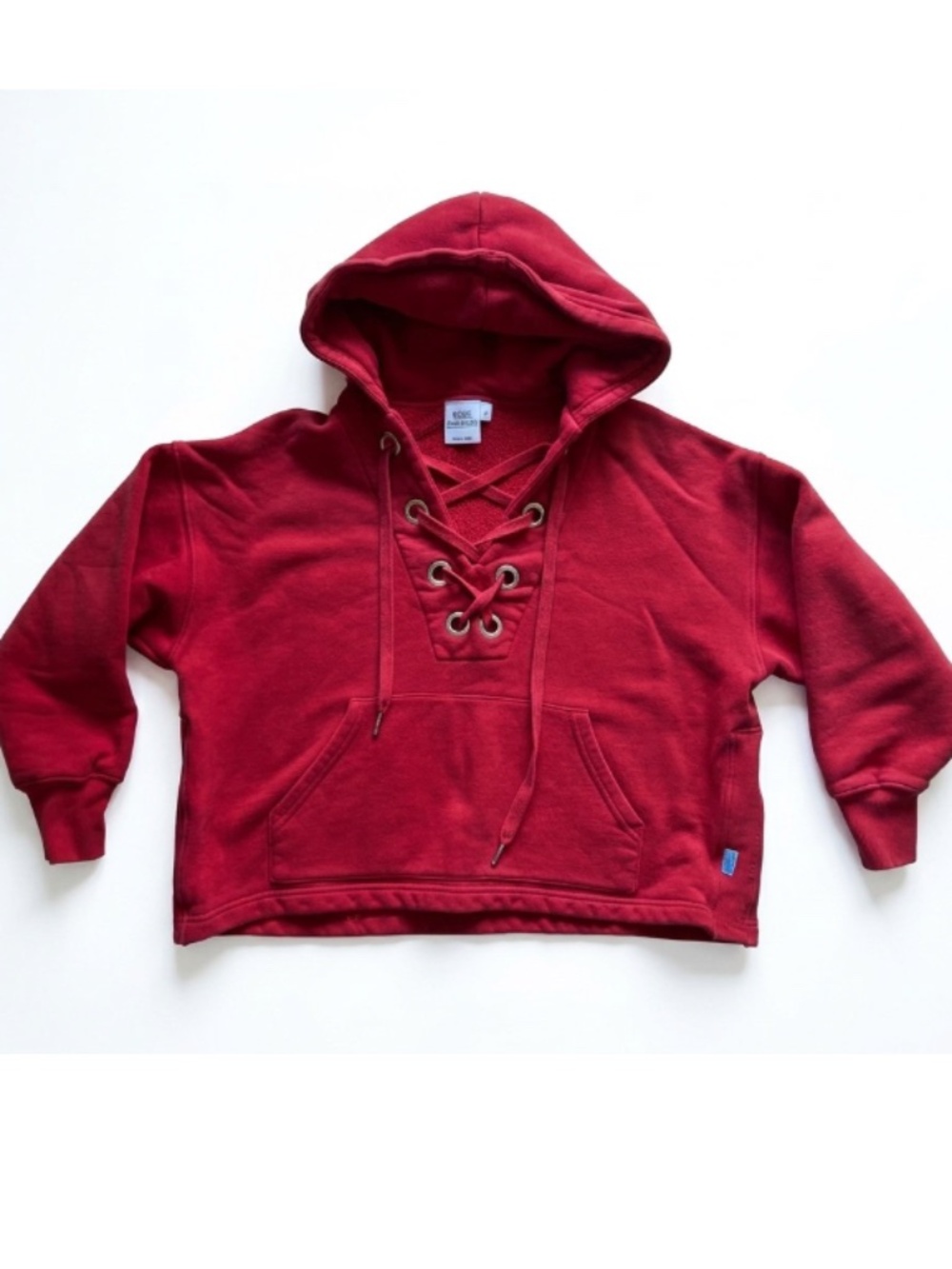 Good American Fleece Red lace up front Hoodie